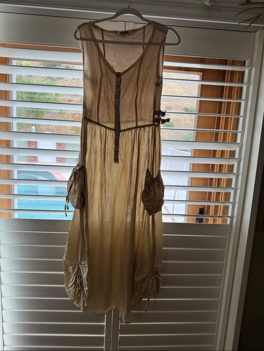 Lightweight Cream / Tan Sleeveless Button-Front Dress
